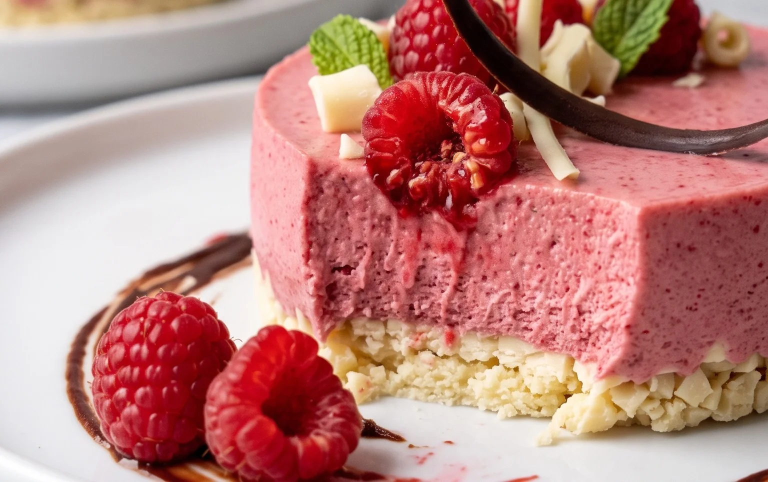 Bavarois Framboise, Croustillant Chocolat Blanc